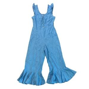 Lulus Morning Glory bright blue eyelet lace-up jumpsuit size S